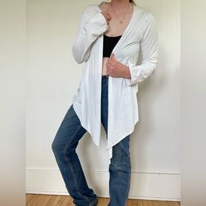 White Pima Cotton Tee with Light Aqua Overlock Trim